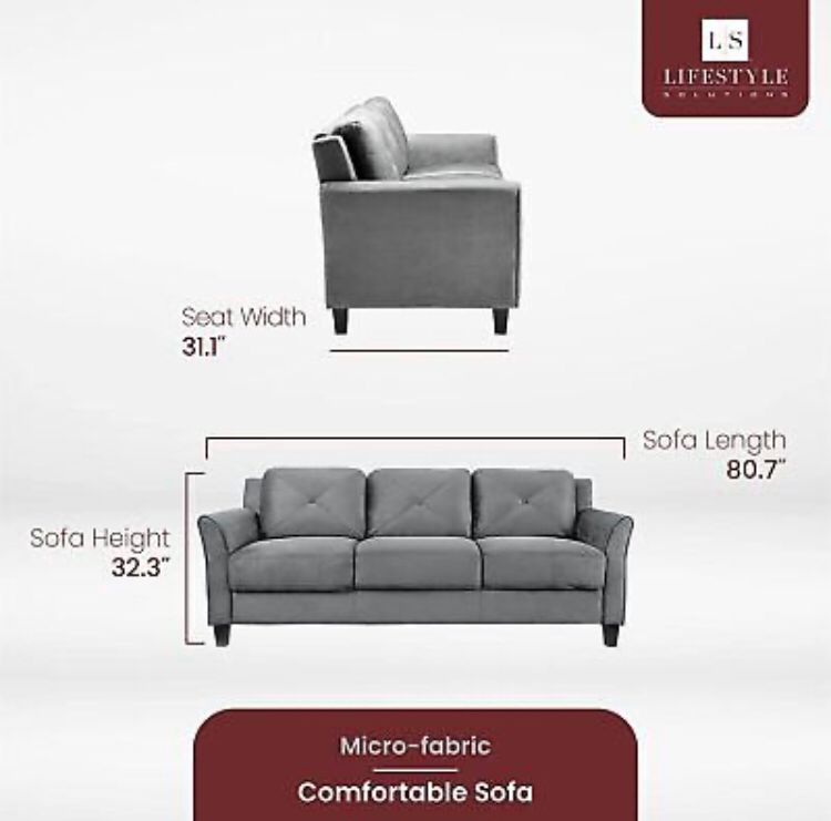 Taryn Sofa with Rolled Arms, Dark Gray