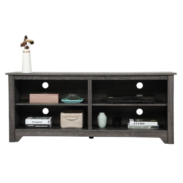 Grey Rustic Wood TV Media Stand W/ Cable Port